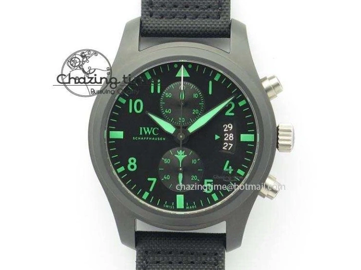 MIROTIME 0414 Pilot Chrono IW388003 Real Ceramic V6F Best Edition Green Markers On Black Nylon Strap A Effortless 7283
